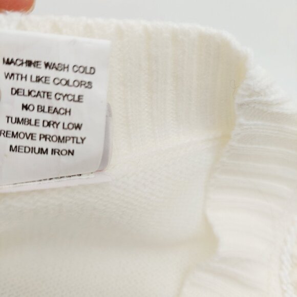 Adrian Delafield Sweater Size Large Beaded Knit Cream Faux Tank Pearl Buttons - Picture 9 of 9